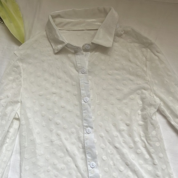 🌟BUTTON Down Shirt Polka Dots Sheer See Through Long Sleeve Blouse🌟 - Picture 4 of 8